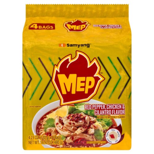 Samyang Mep Red Pepper, Chicken & Cilantro Flavor Ramyeon Noodle Soup, 4.23 oz, 4 count