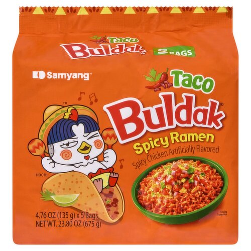 Samyang Buldak Taco Spicy Chicken Flavored Ramen, 4.76 oz, 5 count