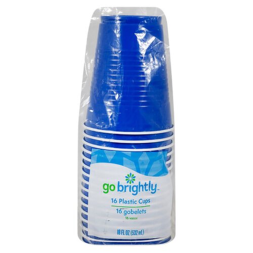 Go Brightly 18 oz Bright Royal Blue Plastic Cups, 16 count