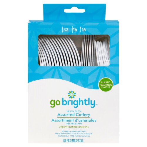 Go Brightly Plastic Heavy Duty Assorted Cutlery, 64 count