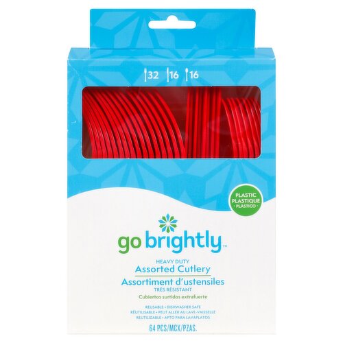 Go Brightly Plastic Heavy Duty Assorted Cutlery, 64 count