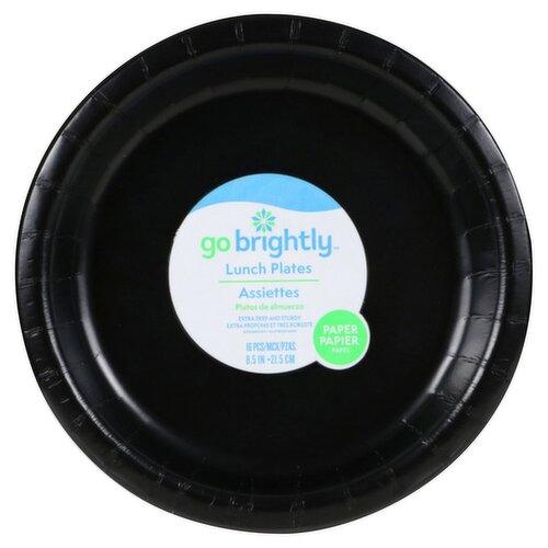 Go Brightly 8.5 In Paper Jet Black Lunch Plates, 16 count