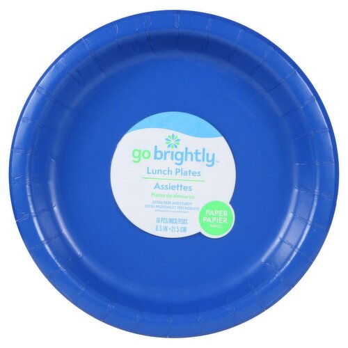 Go Brightly 8.5 In Bright Royal Blue Paper Lunch Plates, 16 count