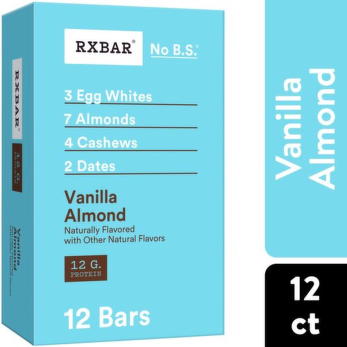 RXBAR No B.S. Vanilla Almond Protein Bars, 1.8 oz, 12 count