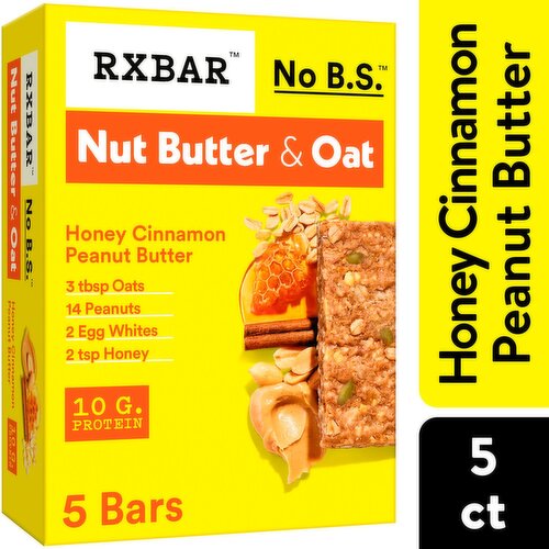 RXBAR No B.S. Nut Butter & Oat Honey Cinnamon Peanut Butter Protein Bars, 1.9 oz, 5 count