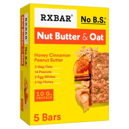 RXBAR No B.S. Nut Butter & Oat Honey Cinnamon Peanut Butter Protein Bars, 1.9 oz, 5 count