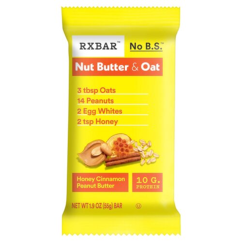 RXBAR No B.S. Nut Butter & Oat Honey Cinnamon Peanut Butter Protein Bar, 1.9 oz