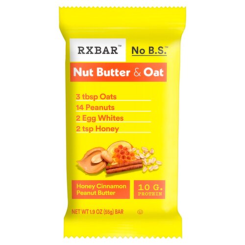 RXBAR No B.S. Nut Butter & Oat Honey Cinnamon Peanut Butter Protein Bar, 1.9 oz