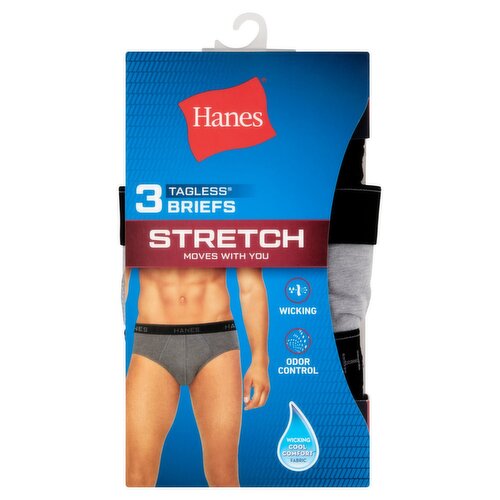 Hanes Tagless Stretch Briefs, M 32-34", 3 count