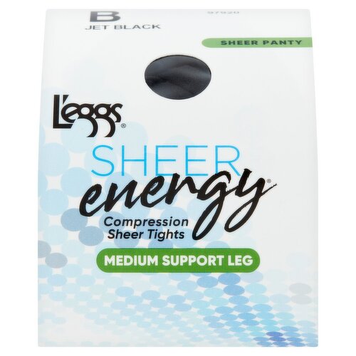 L'eggs Sheer Energy Medium Support Leg Jet Black 97920 Compression Sheer Tights, Size B, 1 pair