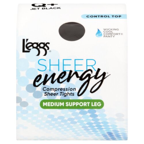 L'eggs Sheer Energy Medium Support Leg Jet Black 98165 Compression Sheer Tights, Size Q+, 1 pair