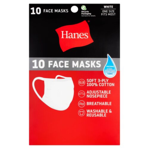 Hanes White Face Masks, 10 count