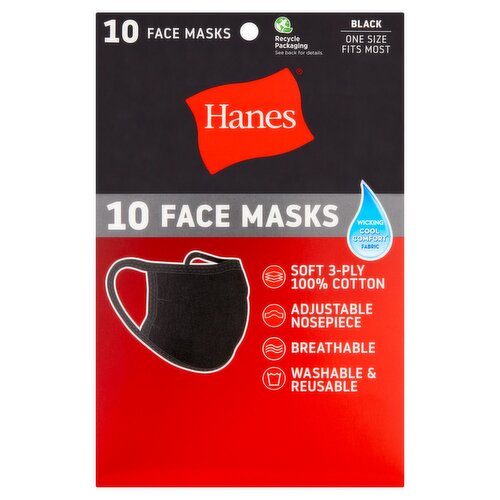 Hanes Black Face Masks, 10 count