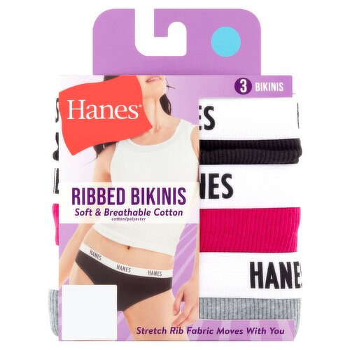 Hanes Soft & Breathable Cotton Ribbed Bikinis, Size 2XL/9, 3 count