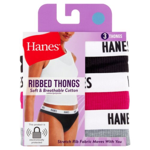 Hanes Soft & Breathable Cotton Ribbed Thongs, Size XL/8, 3 count