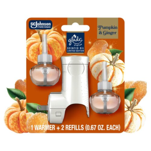 Glade® PlugIn Refills Air Freshener, Pumpkin & Ginger, 1.34oz., 1 Warmer + 2 Refills