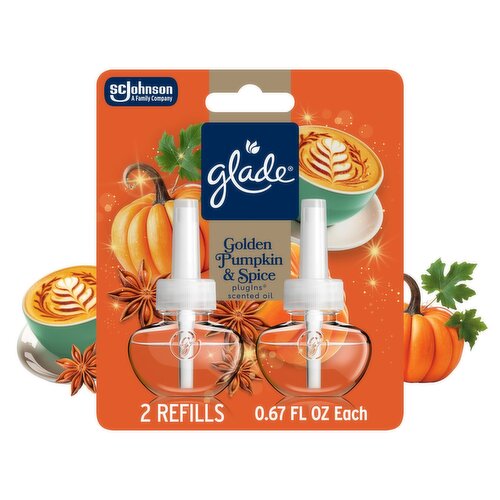Glade Golden Pumpkin & Spice Plugins Scented Oil Limited Edition, 0.67 fl oz, 2 count