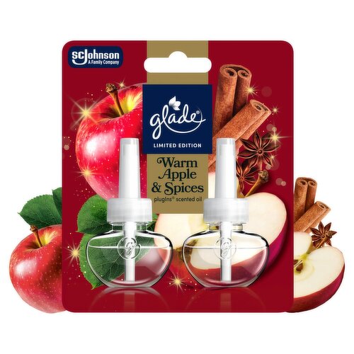 Glade PlugIns Warm Apple & Spices Plugins Scented Oil Refills Limited Edition, 0.67 fl oz, 2 count