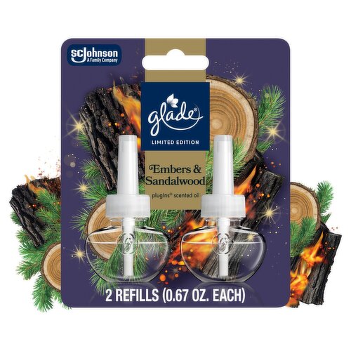 Glade PlugIns Embers & Sandalwood Scented Oil Refills Limited Edition, 0.67 fl oz, 2 count