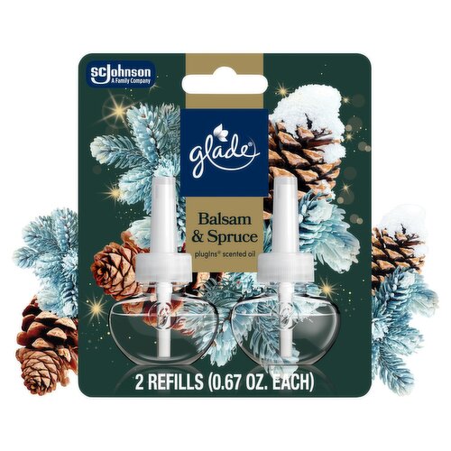 Glade PlugIns Balsam & Spruce Scented Oil Refills Limited Edition, 0.67 fl oz, 2 count