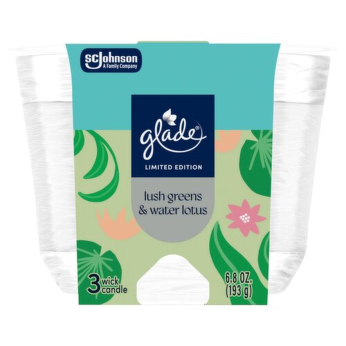 Glade Lush Greens & Water Lotus 3 Wick Candle Limited Edition, 6.8 oz Mark
