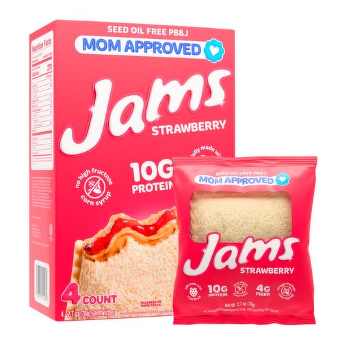 Jams Strawberry 10g Protein XL PB&J Sandwiches, 2.7 oz, 4 count