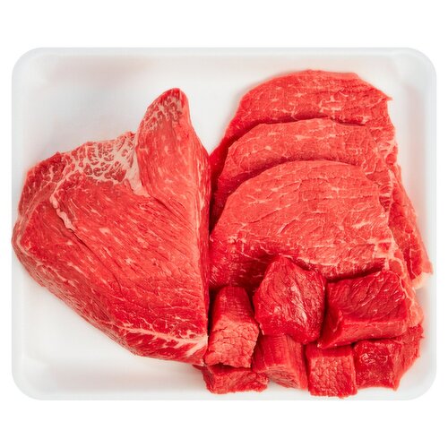 Combo package of Bottom Round Roast, Stew meat, and Swiss Steak