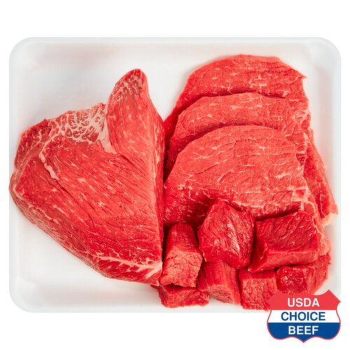 USDA Choice Beef Bottom Round Roast/Round Stew/Swiss Steak Combo Pack, Boneless, Average Weight 8 lb
