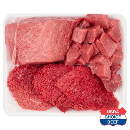 USDA Choice Beef Bottom Round Roast/Cubed Steak/Stew Combo, Boneless, Average weight 6 lb Pack