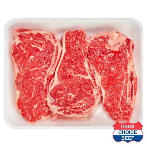 USDA Choice Beef Loin New York Strip Steaks, Bone In, Family Pack, Average Weight 3 lb Pack
