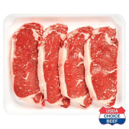 USDA Choice Beef New York Strip Steak, Boneless, Family Pack, Average Weight 3 lb Pack