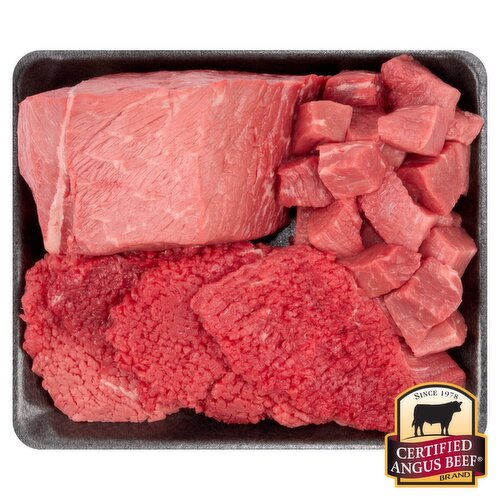 Certified Angus Beef Bottom Roast/Cube Steak/Stew Combo, Boneless, Average Weight 6 lb Pack