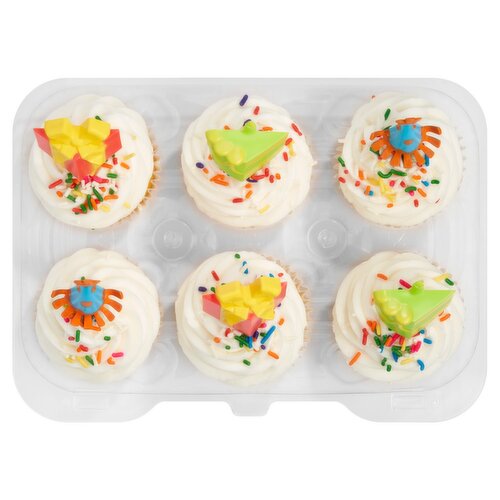 6 Pack Yellow Cupcake W/ Vanilla Icing & Picks