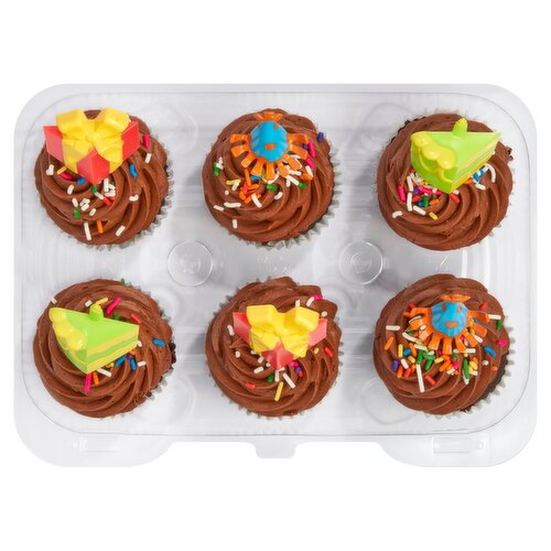 6 Pack Chocolate Cupcakes W/ Chocolate Icing & Picks