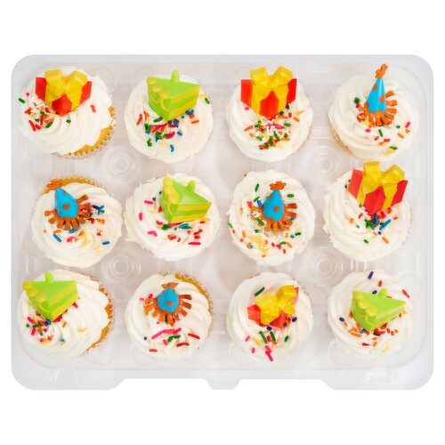 12 Pack Yellow Cupcakes W/ Vanilla Icing & Picks