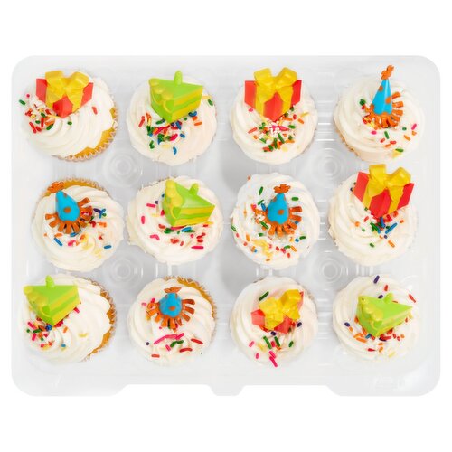 12 Pack Yellow Cupcakes W/ Vanilla Icing & Picks