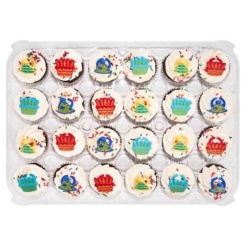 24 Pack Chocolate Cupcakes W/ Vanilla Icing with Picks