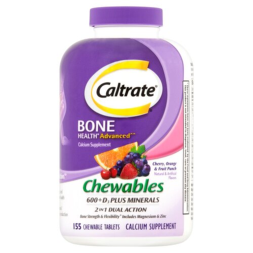 Caltrate 600+D3 Plus Minerals Cherry, Orange & Fruit Punch Tablets Calcium Supplement, 155 count