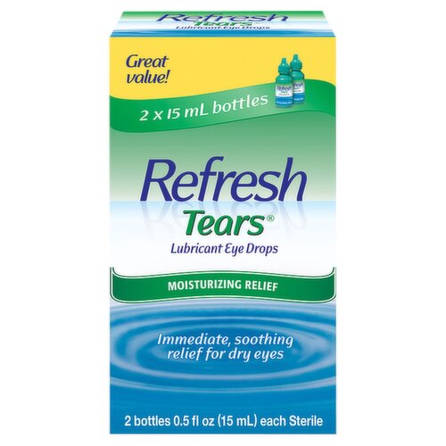 Refresh Tears® Lubricant Eye Drops Preserved Tears, 2 Bottles 0.5 fl oz (15mL) each Sterile (30mL)