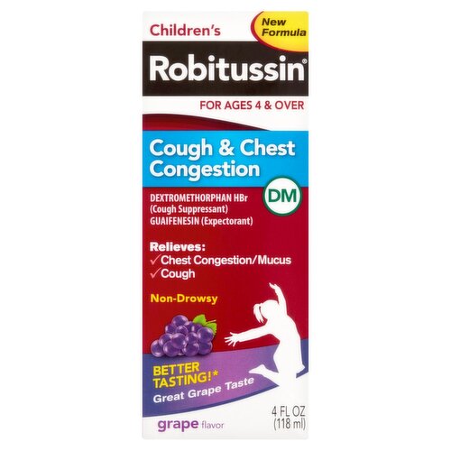 Robitussin DM Children's Grape Flavor Cough & Chest Congestion Liquid, For Ages 4 & Over, 4 fl oz