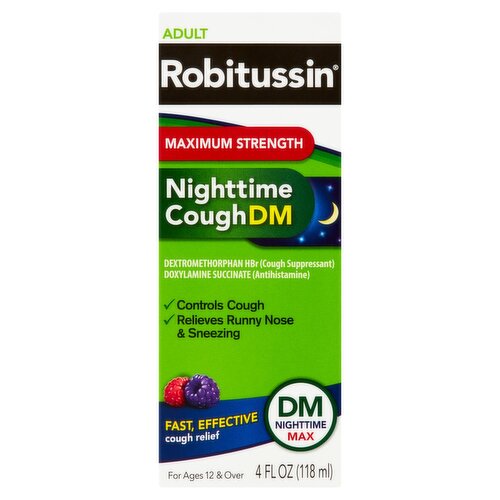 Robitussin Adult Maximum Strength Nighttime Cough DM Liquid, For Ages 12 & Over, 4 fl oz