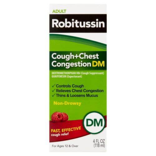 Robitussin Adult Cough+Chest Congestion DM Cough Relief, for Ages 12 & Over, 4 fl oz