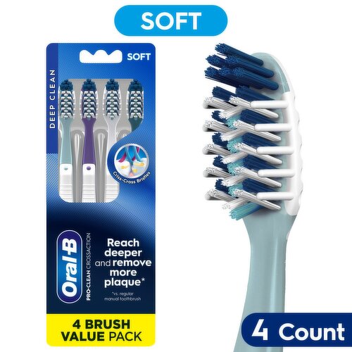 Oral-B Pro Clean Cross Action Toothbrushes, Deep Plaque Removal, Soft, 4 Count