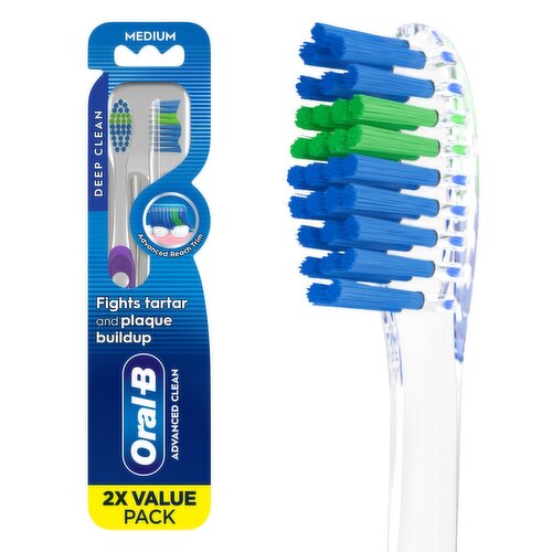 Oral-B Advanced Clean Toothbrushes, Color Changing Bristles, Medium, 2 ct