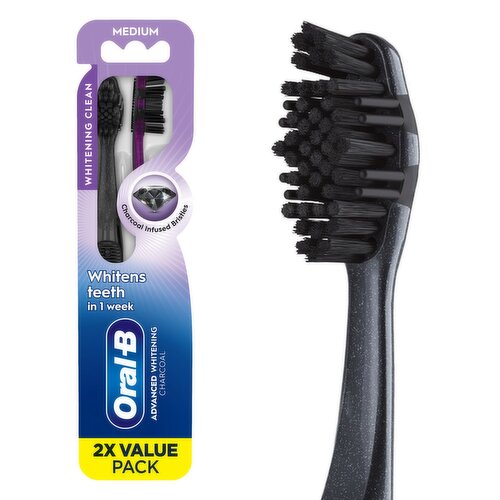 Oral-B Advanced Whitening Charcoal Toothbrushes, Medium, 2 Count