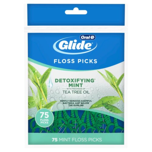 Oral-B Glide Detoxifying Mint Dental Floss Picks infused with Tea Tree Oil, 75 count