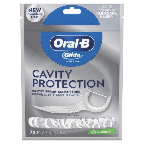 Oral-B Glide Unflavored Cavity Protection Floss Picks, 75 count