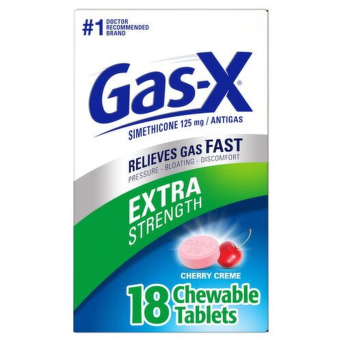 Gas-X Extra Strength Cherry Creme Simethicone Antigas Chewable Tablets, 125 mg, 18 count