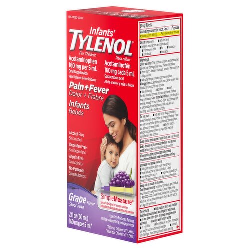 Tylenol Infants' Grape Flavor Acetaminophen Pain + Fever Oral Suspension, 160 mg, 2 fl oz