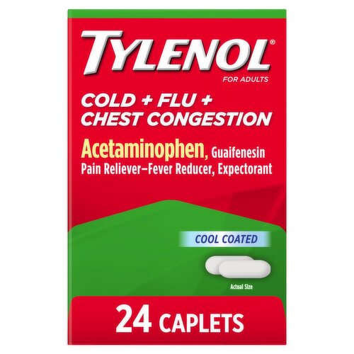 Tylenol Cold + Flu + Chest Congestion Caplets, for Adults, 24 Count